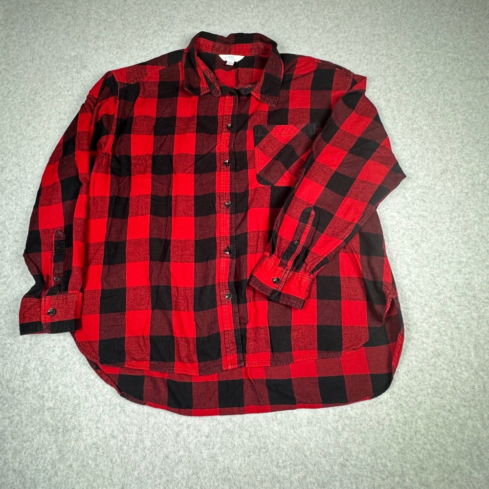 Time and Tru Womens XL Red Black Buffalo Plaid Flannel Button Down Shirt Cotton